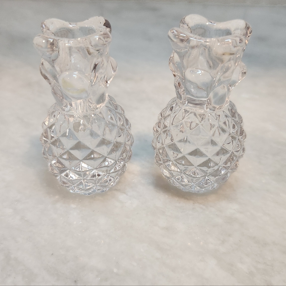 Williams Sonoma Glass Pineapple Tiny Tapers Candle Holders - Set of 2